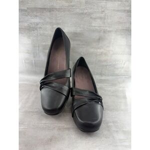 Clarks Indigo Women Black Leather Pleated Strap Block Heel Pumps 84979 Size 9M
